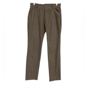 Brown Straight Leg Plaid Trousers